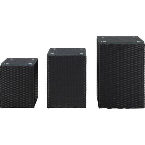 Tables d'appoint 3 pcs,Table basse,Table de Salon et dessus en verre Noir Résine tressée CFW57044 (1/5)
