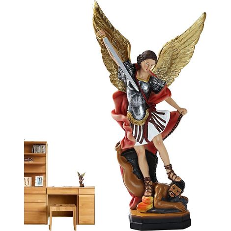 Statue de l'Archange Figurine colorée Michel - Saint , qui a vaincu Satan , sculpture d'ange religie