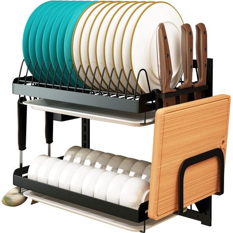 Wall Mounted Stainless Steel Fruit Vegetable Drainer with Drainer and Hanging Chopsticks, Knife Holder, Kitchen Supplies, Utensil Organizer (2 Tier)