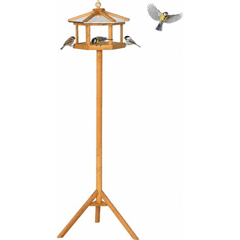 Vogelhaus mit Ständer Holz Vogelfutterhaus mit Plattform geneigtes Metalldach Ø57 HOMAIRE 57x57x153 cm - Naturholz (1/5)
