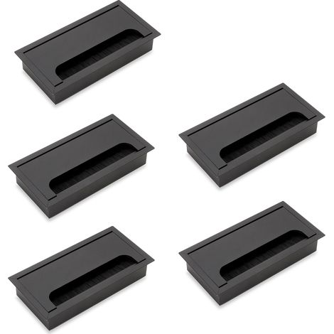 Emuca Satz von 5 Kabeldurchführungen für Quadrum Tisch, rechteckig, 159x80mm, Unterputzmontage, Aluminium, Schwarz metallic