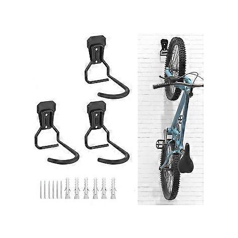 Pack Fahrradhaken, robuste L-förmige Wandhalterung, praktischer vertikaler Garagenhaken, Schwarz