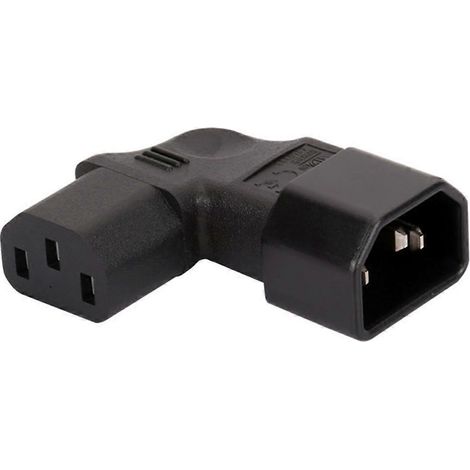 Adaptateur C14 Mâle à 90 Degrés pour IEC320 Femelle C13/C5/C7-C13 Courbure Gauche (1/4)