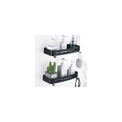 Lot de 2 Etagere Douche Noir , Étagère Rangement Douche avec 4 Crochets Etagere Salle de Bain sans Percage Serviteur de Douche en Métal pour (1/5)