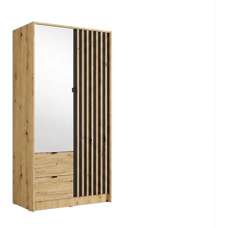 Armadio 2 ante e 2 cassetti Con specchio L102 cm Naturale e antracite – NEROVAL (1/4)