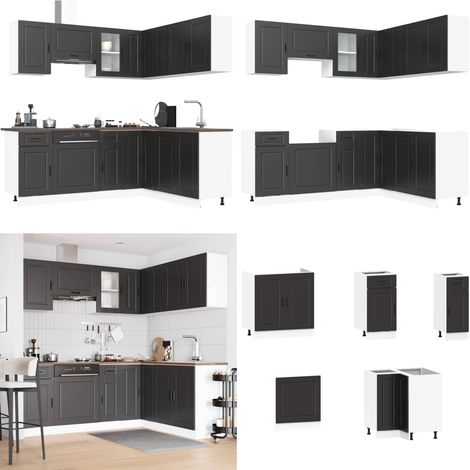 vidaXL 11-tlg. Küchenschrank-Set Porto Schwarz Holzwerkstoff (1/5)
