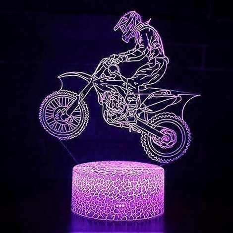 Lampe de jeu de moto tout-terrain 3D illusion d'optique avec commande tactile, idéale pour décorer une chambre, cadeau d'anniversaire ou de Noël, noire. (1/4)