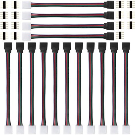 15 Pièces Connecteur LED Strip 4 Broches RGB 5050 - Pour Ruban LED SMD 5050/3528/2835, Contrôleur LED, Connecteur Rapide Sans Soudure, 17cm Long (1/5)