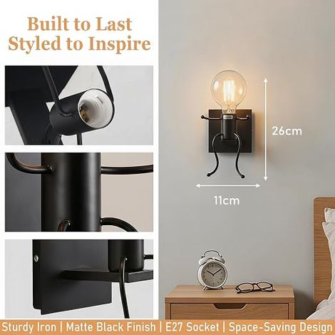 Dwarf Wall Lamp Industrial Retro Black Metal E27 Wall Sconce (1/4)