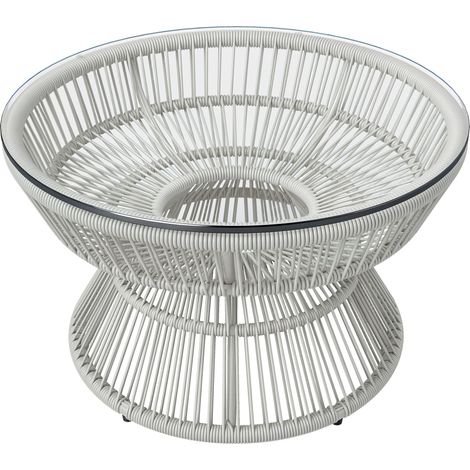 Table basse de jardin ronde, table d'appoint en résine aspect rotin et plateau verre trempé Ø 60 x 37H cm