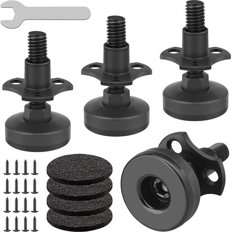 4 pièces - Niveau à bulle pour meubles - Pieds de niveau à bulle à filetage 3/8"-16 - Pieds de table réglables - Niveau pour pieds de table - Robuste et durable - Noir - Pour tables, chaises, canapés, (1/5)