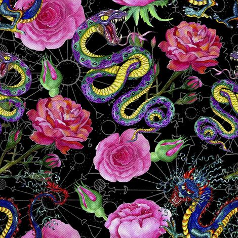 Tela decorativa para exteriores tipo oxford - Motivo de serpiente en flores (1/5)