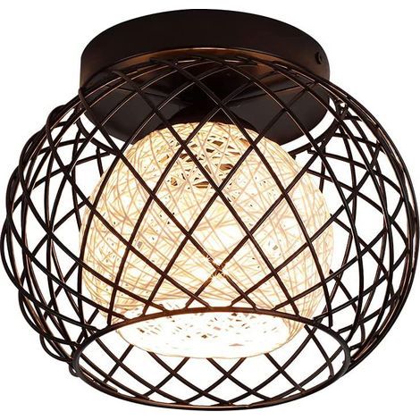 Moderne Plafonnier Industrielle Retro en Métal Cage Fer Noir,Plafonnier Vintage lustre Suspension Luminaire E27 pour Entrée,Porche,Couloir,Salle à Manger (1/5)