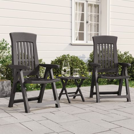 2 pcs Chaises inclinables, Chaises à dîner, Fauteuils de jardin anthracite PP BGT70930 (1/5)