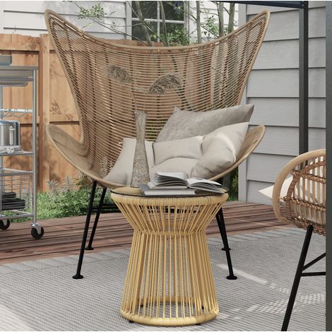 tavolo rotondo 40x42 da esterno vetro rattan beige OKMYHOME (1/3)