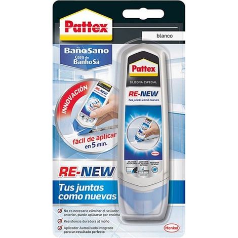 Pattex Bad Gesund RE-NEW, weißes Silikon für saubere Fugen in einfachen Schritten, schnelles schimmelresistentes Silikon, Fugenabdichtung für Küche und Bad, 1x80 ml