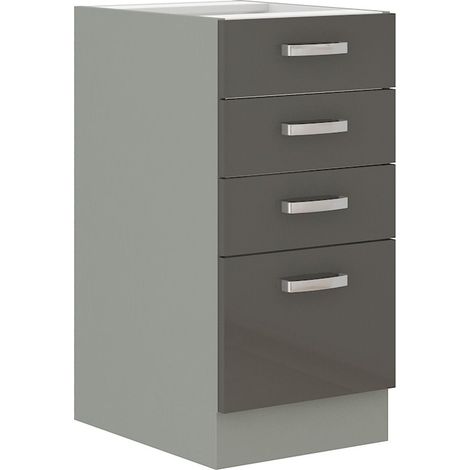 Küchen Unterschrank 40 Hochglanz Grau Küchenzeile Küchenblock Küche Grey Bianca (1/4)