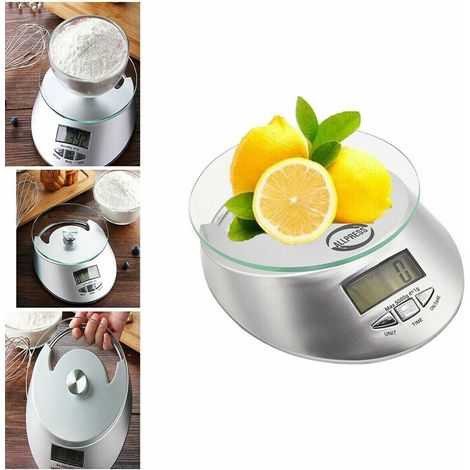 BALANCE DE CUISINE NUMÉRIQUE AVEC ÉCRAN LCD, PLATEAU EN VERRE, FONCTION TARE, CAPACITÉ DE 5 KG, B03 (1/3)