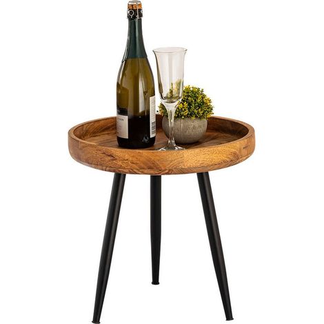 Table d'Appoint Ronde en Bois de Manguier et Métal Noir Table Basse de Salon Ø 40 ou 50 cm - PANGIVO