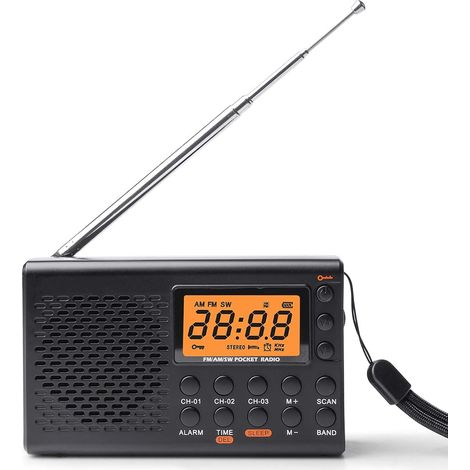 Radio Portable AM, FM, SW, Portable, avec Fonctionnement à Piles, écran LCD, FM, 30 préréglages, Prise Casque, Fonction Alarme, minuterie de répétitio (1/4)