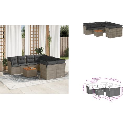 Salon de jardin 9 pcs avec coussins gris résine tressée - Salon De Jardin - Mobilier Extérieur - Salon D'extérieur - Set De Salon - Chaise Longue