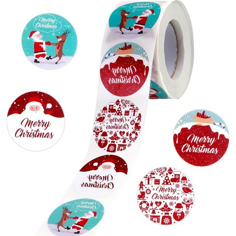 500 autocollants de Noël ronds, étiquettes décoratives pour sacs en papier, sacs cadeaux, papier d'emballage (1/5)
