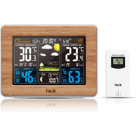 Wireless Weather Station Indoor Outdoor Thermometer Humidity Barometer Weather Clock Moon Phase Alarm (1/3)