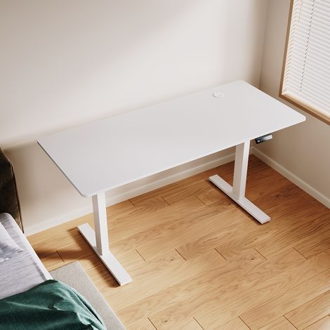 SONNI Höhenverstellbarer Schreibtisch, Stehpult, Bürstenloser Motor mit Smart Memory Funktion, White Desk + 160cm White Table (1/5)