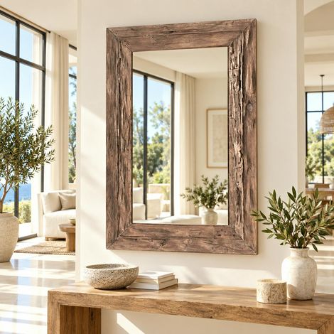 Miroir rectangulaire avec cadre bois recyclé 120 cm DEPOK (1/4)