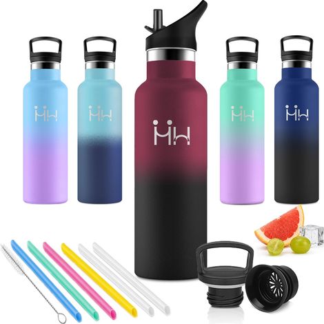 Gourde 500ml, Gourde avec Paille, sans BPA Inodore, Bouteille Étanche, Bouteille D'eau avec Filtre, Réutilisable, pour Camping, Randonnée, École, Outdoor (1/5)