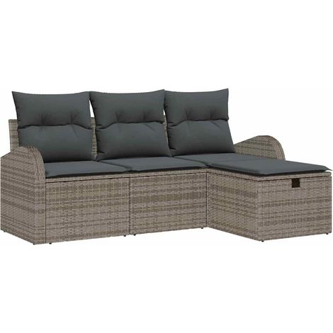 Sofa Set with Cushion with Storage 4 pcs Grey Poly Rattan vidaXL