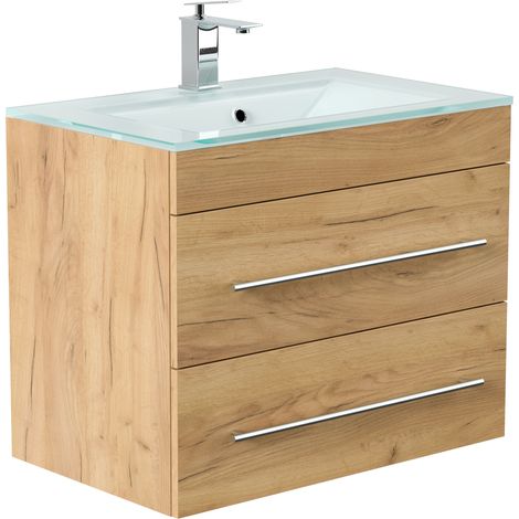 Badmöbel Vitro 750 mit Glaswaschbecken SoftClose eiche gold