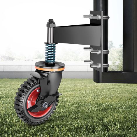 Roue de Portail Robuste Pivotantes avec Frein 150mm Capacité 200 Kg Roulettes à Ressort Rotative 360° Roues de Portail pour Porte Bois Métallique Clôture Portillons Tubulaires