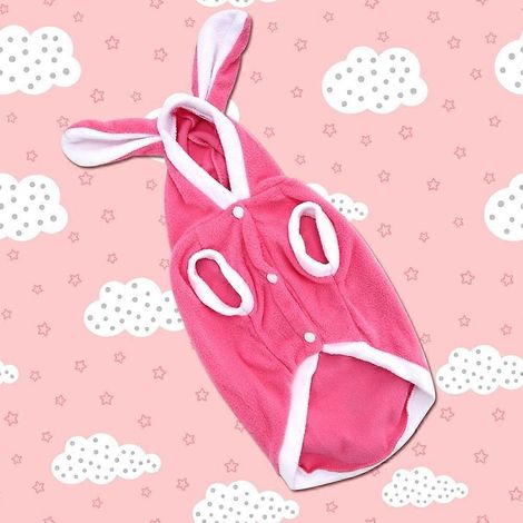 Sweat à capuche chaud et mignon en tissu avec un adorable lapin pour animaux de compagnie, idéal pour l'hiver et l'automne, pour chiens et chats (rose, taille S) (1/2)