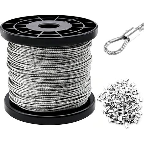 Stainless Steel Wire Cable, 100 m Wire Cable Kit, Stainless Steel Cables 1.5 mm, Core 7 x 7 Strands, for Outdoor Suspension, Clothesline, Climbing Plant (1/5)