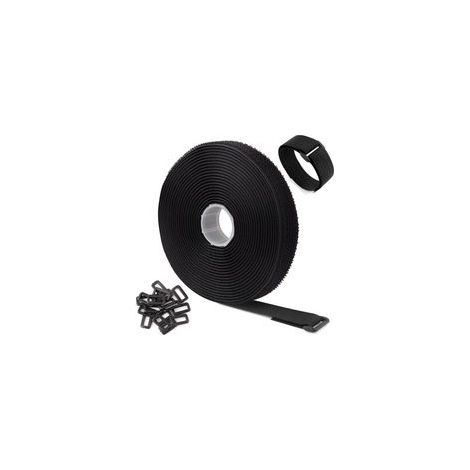 Attaches de Câble Réutilisables Réglables Noires de 5m Avec 25 Boucles et Sangle de Fixation à Crochet Pour la Gestion des Câbles (5m x 2cm, Noir) (1/5)