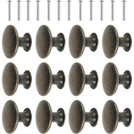 12 Boutons de meubles, alliage de zinc mat bronze, style vintage, vis 26mm incluses, pour armoires cuisine et tiroirs commode (1/5)