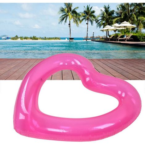 [Bouée pour piscine] Bouée cœur PVC rose léger et romantique pour tubes flottants en été, livrée sans gaz - 120x90 cm avant gonflage, 110x90 cm après (1/5)