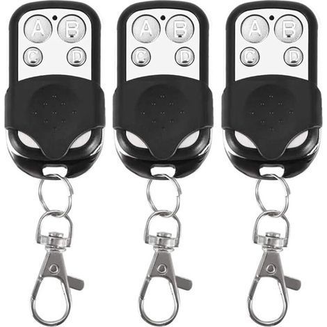 Télécommande universelle 433,92 MHz – Lot de 3, code fixe, 4 boutons, autoprogrammable, ABS et aluminium (1/4)