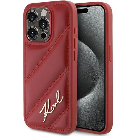 Karl Lagerfeld KLHCP15XPQDSMGR iPhone 15 Pro Max 6,7" rot/rot Hartschalenetui mit diagonal gestepptem Schriftzug (1/5)