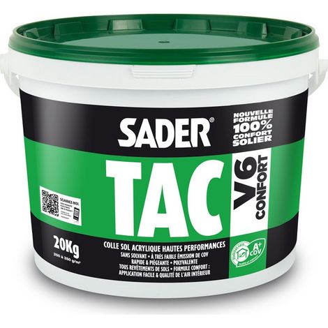 Sader – Colle acrylique haute performance 20kg – Prise rapide et puissante – Pour PVC, linoléum et sols chauffants – Application spatule ou rouleau (1/2)