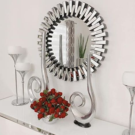 Miroir mural dentaire rond - Miroir rond de 80 cm adapté à la décoration murale en verre argenté moderne, miroir décoratif rond suspendu en biseau mural (1/5)