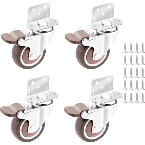 4 L Type Roulettes Pivotantes en Caoutchouc Souple, Ø36MM, avec frein Roues en Caoutchouc pour Meubles (1/5)