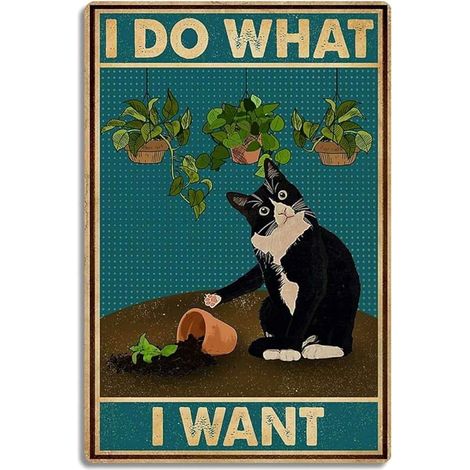 Panneau Métallique Chat Noir - 20 x 30 cm - Décoration Murale Vintage pour Salle de Bain Chambre Café Jardin - 1 Pièce (1/5)