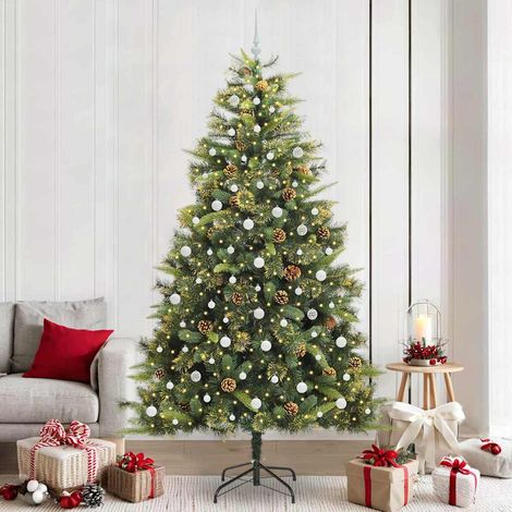 Sapin de Noël Artificiel 240 cm Lumineux LED Blanc Chaud avec Boules et Support, 16.81kg - PANGIVO (1/5)