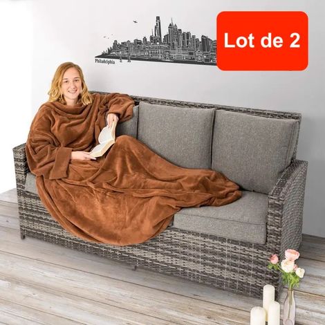 Lot de 2 Grands Plaids Polaires 200 cm à Enfiler Avec Manches : Marron 200 X 170 cm (1/5)