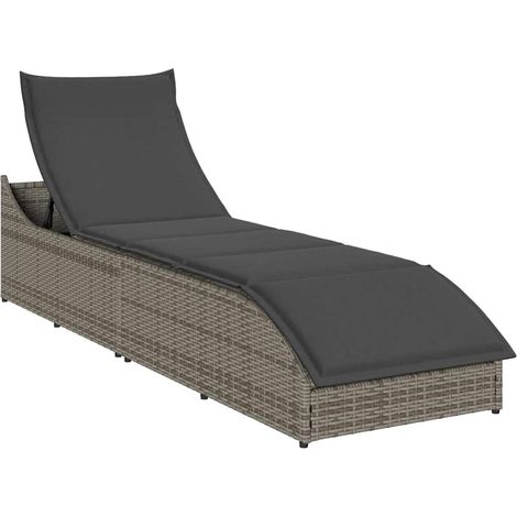 Klappliege mit Auflage und Stauraum Grau Poly-Rattan