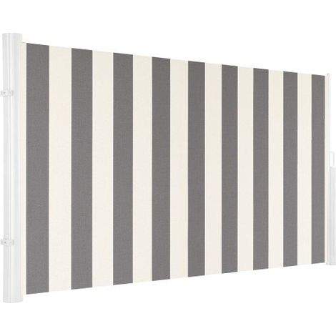 STORE DE TERRASSE LATERAL RETRACTABLE ARMATURE BLANCHE 3 X 1,6 TOILE DICKSON® BLANC-GRIS (1/5)
