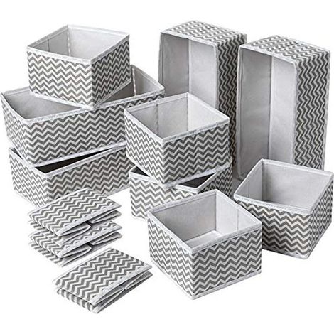 (12 Pièces,Gris) Lot de 12 Organisateur de Tiroir Pliable Non tissé pour sous vètements, Soutien Gorges, Cravates, Chaussettes Boîte de Rangement à Compartiment Gain de Place (1/5)