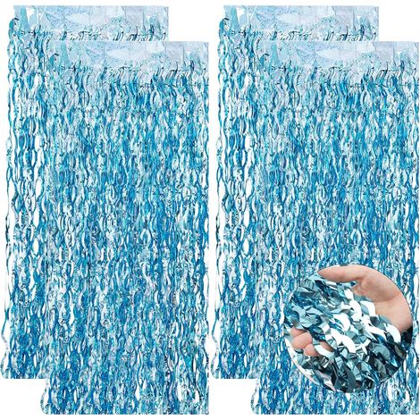 Lot de 4 Rideaux Paillettes, Film Aluminium, Design Vague, Bleu, 1m x 2m, Décoration Mariage Fête